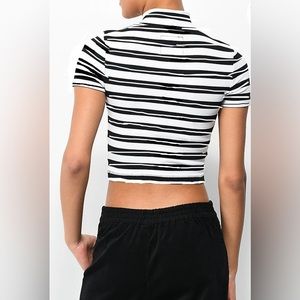 CF Size S~Black & White Stripe Mock Neck Crop Top Perfect For Layer Sweater Look